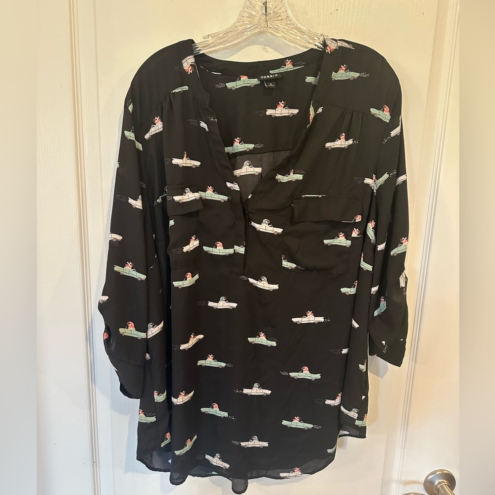 Torrid black frenchies Harper Georgette Pullover 3/4 Sleeve Blouse Plus sz 3 - Picture 3 of 8